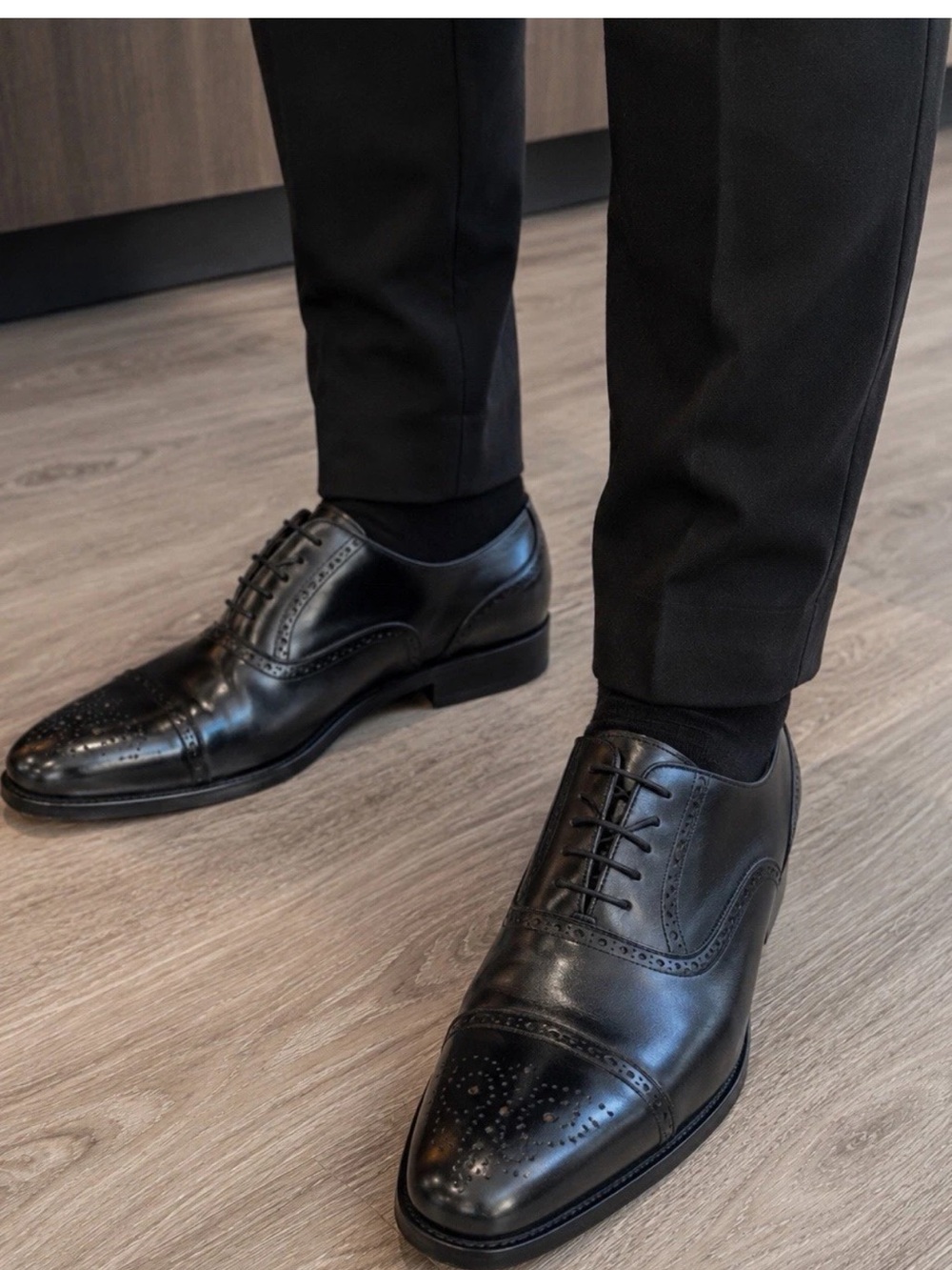 ALFANI Men’s Black Leather Brogue Round Toe Lace-Up Oxford Dress Shoes 9.5